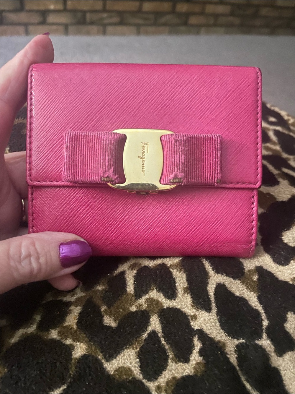 Salvatore Ferragamo Hot Pink Vara Bow Small Fold Wallet